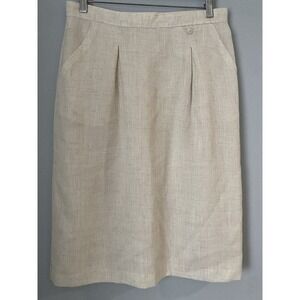 Vintage! Carriage Court Flax Blend Midi Length Skirt Women's Size 18 Lined Beige